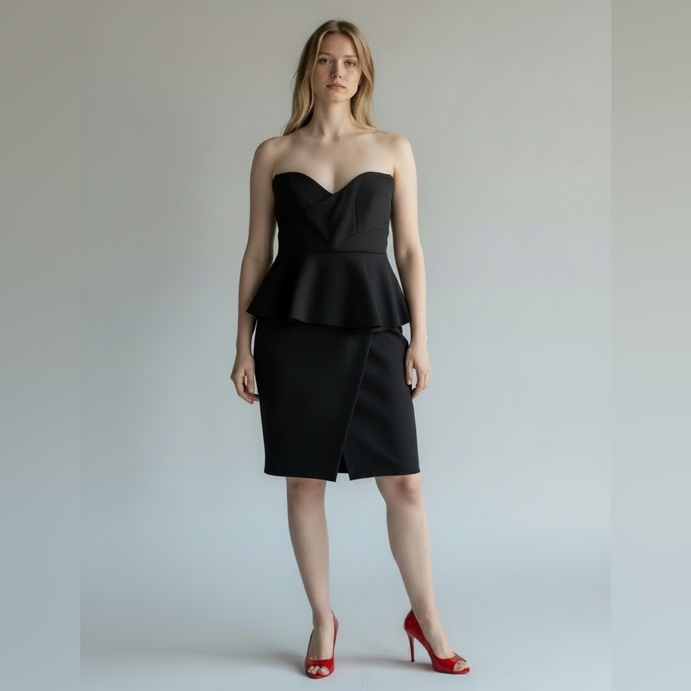 NWOT Derek Lam 10 Crosby Intermix Black Strapless Peplum Dress Women’s 4